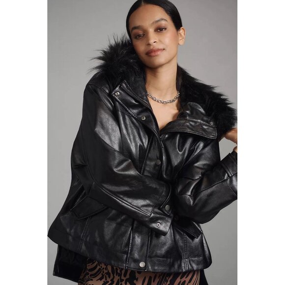 NWT Size L - Anthropologie Pilcro Faux-Leather Hooded Jacket (NWT US$ 178) - Picture 4 of 15
